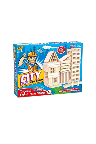 NASYONEL TOYS City Block Ahşap Blok Oyuncak 100 Parça | Eğitici Doğal Ahşap Y...