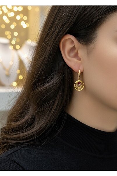 Erer Gümüş Gümüş kırmızı taşlı telkari küpe is36w2