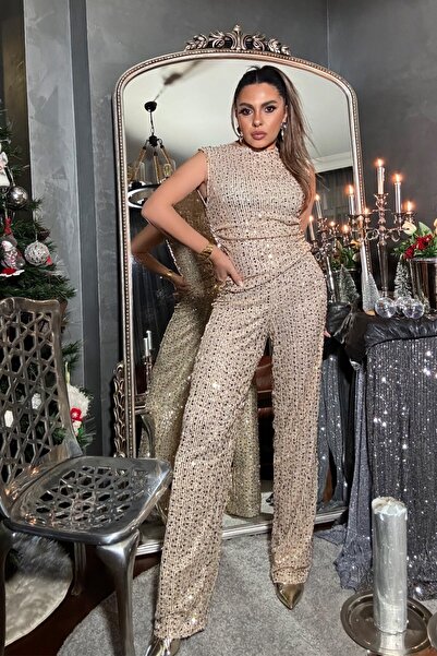 Sohotique By P Sequin and Bead Detail Trousers Gold