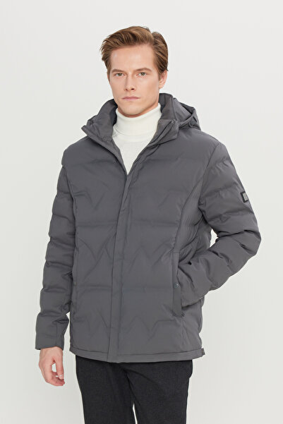 ALTINYILDIZ CLASSICS Men's Gray Standard Fit Regular Cut Hooded Collar Casual Coat with Side Pockets