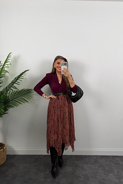 Sorridi Desenli Asimetrik Kesim Midi Şifon Etek