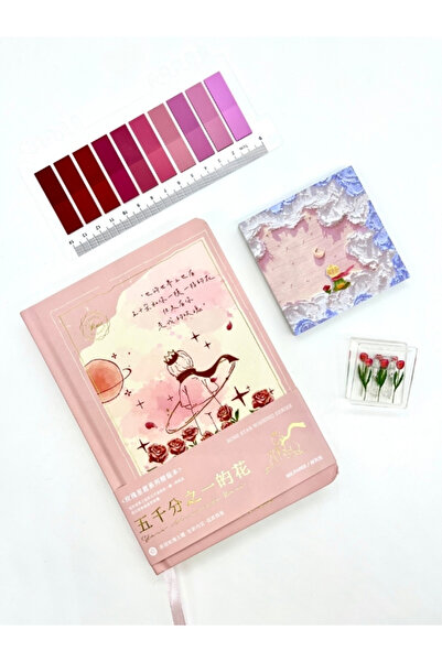 Kağıt Gemi Dükkan Küçük Prens Temalı Journal Seti Pembe Renk Defter/ Postit/ Bordo İndeks 🎁Pembe Lale Klips Hediye🎁