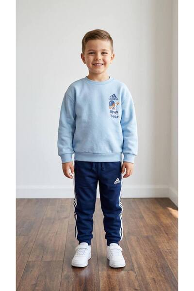 NOBLEKIDS طقم رقمي مطبوع باللون الأزرق من Bear Temalı – 3 خيوط بدون شاردون، 1...