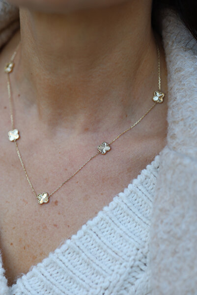 Yenigün Kuyumculuk 14 Ayar Altın İnce Zincirli 5'li Yonca Kolye TKM32281