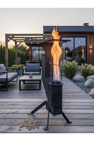 AHSEN EXPORT Füze Tip ( Roket Tip ) Pelet Sobası Camlı 180 cm.