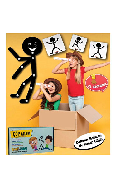 Genel Markalar Ahşap Çöp Adam Eğitici Kartlı Kutu Oyunu - Hafıza Dikkat ve Be...