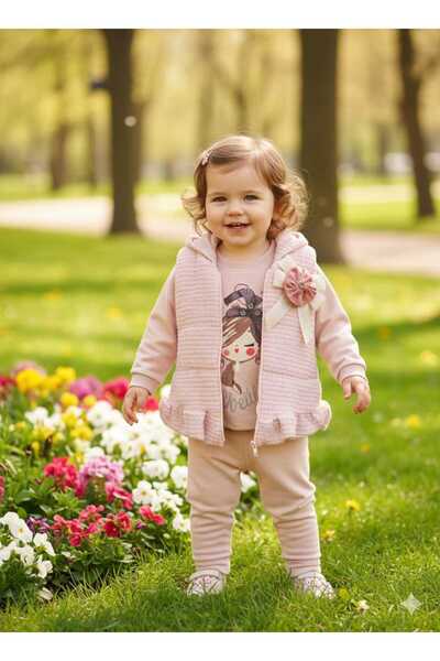MİNİCE Hooded Vest Set 3-Piece Girl's Suit