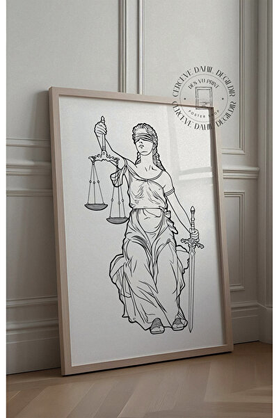 DES VU PRINT Adalet Heykeli Posteri, Avukat Ofisi Temalı Çerçevesiz Poster