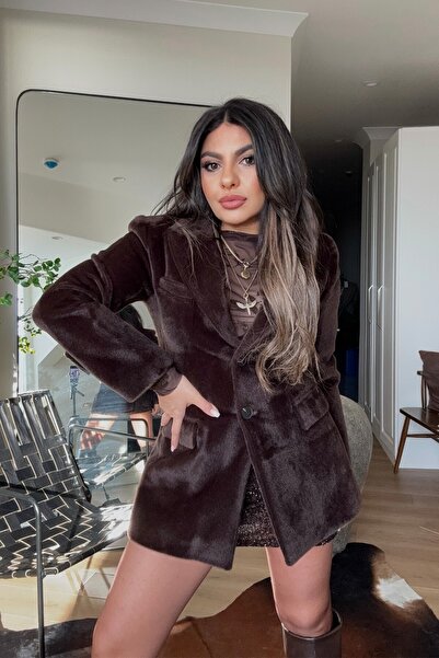 Sohotique By P Jachetă blazer din blană cu doi nasturi, maro amar