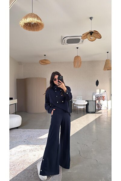 Buket Teke Navy Blue Snap Detailed Modal Set