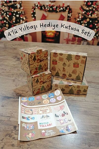 AryaSanatKırtasiye Yılbaşı Hediye Kutusu Seti 4’lü | 2 Farklı Boy (10x10x10 &...