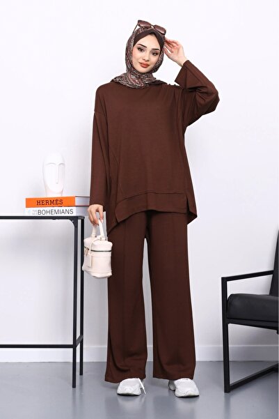 karpuzbutiks Modest Front Detailed Modal Tunic Tracksuit Set with Pants