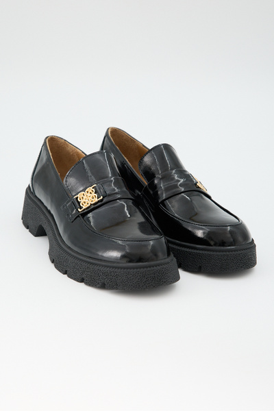 Jande Women's Genuine Leather Black Patent Leather Loafer – Thick Soled Casua...