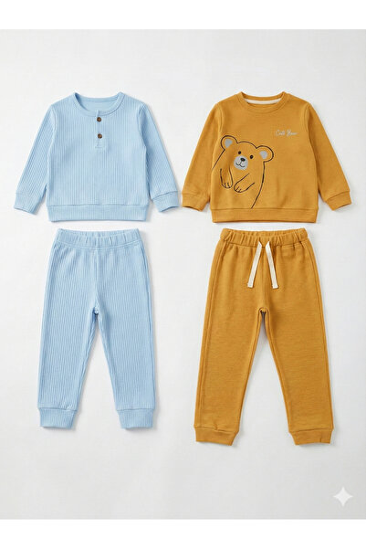 tinytrends Момче Бебе & Дете Мече с принт и копчета 4-частен комплект