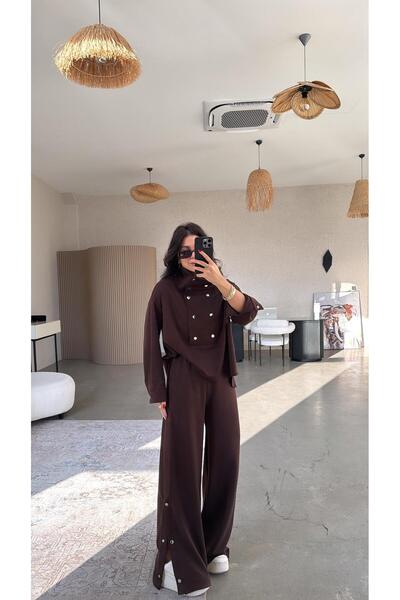 Buket Teke Brown Snap Detailed Modal Suit