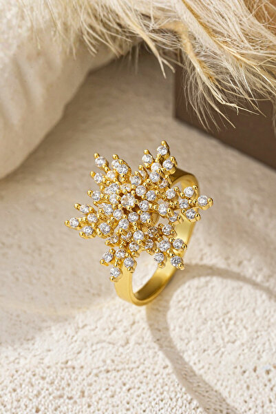 Parantez Aksesuar خاتم دوار قابل للتعديل مرصع بحجر الزركون على شكل ندفة الثلج