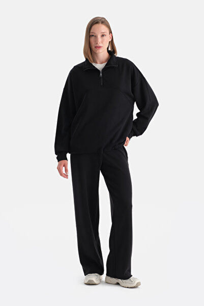 Dagi Pantaloni negri pentru femei, modal, cu picioare largi