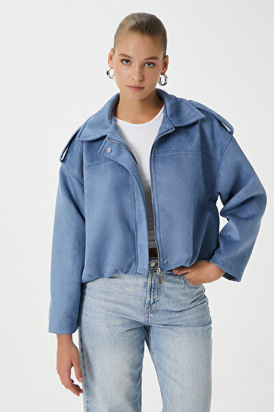Ritnice Women's Rodney Suede Effect Blue Bomber Jacket