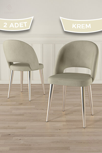 Canisa Pane Serisi 2 Adet Krem Mutfak Sandalyesi Babyface Kumaş Krom Kaplama ...