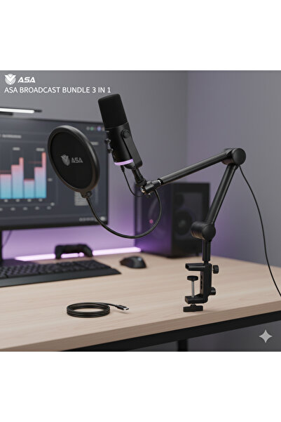 ASA 3-in-1 Professional USB Broadcast Microphone Bundle with Adjustable Arm S...