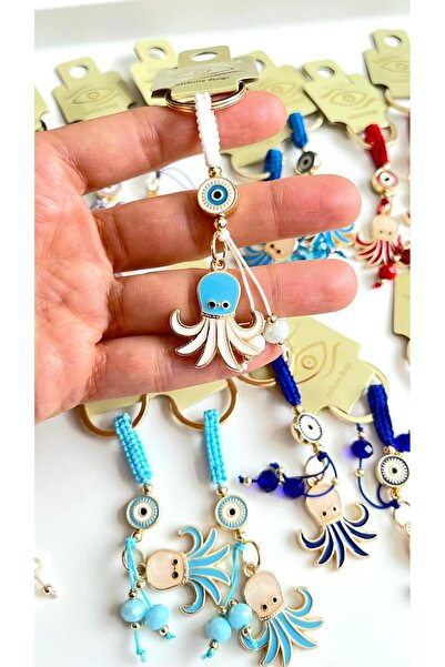 Cassime White Octopus Gold Plated Evil Eye Keychain