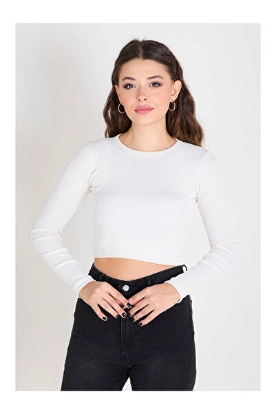 buğlem collection Women's Long Sleeve Ribbed Knit Basic Crop Top