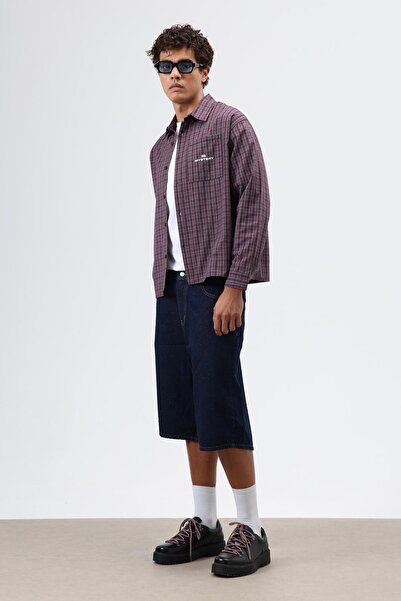 VAMOSCLO Oversized Checked Long Sleeve Shirt Claret Red