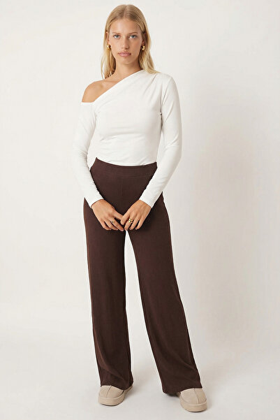 armonika Women's Dark Brown Soft Textured Stretch Fabric Pants Arm-26K001090