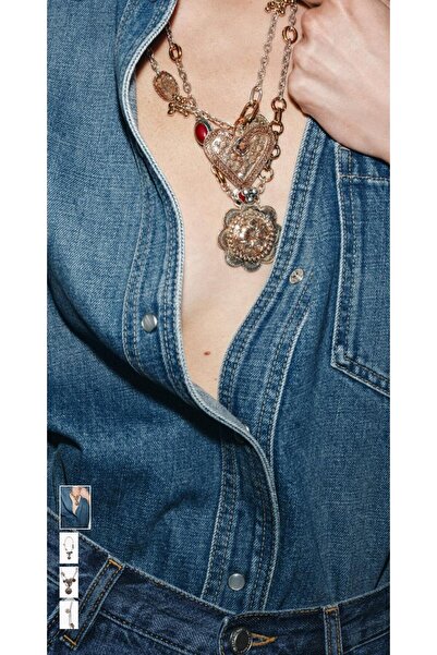 Unzilee 2-Piece Heart Medallion Necklace Set Zra Brand Model Necklace Set