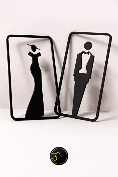 3Art Metal Dekorasyon Tic.Ltd.Şti Wc Sign Set – & Male Figure Wall Painting Modern Toilet Door Decor