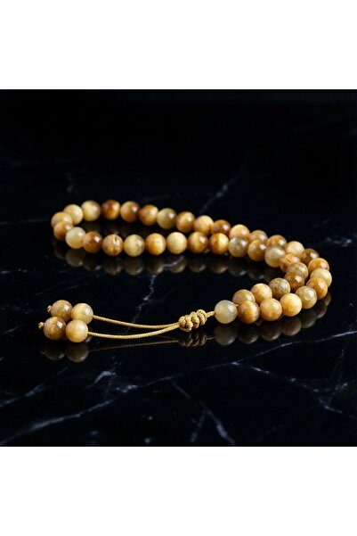 MuhammedMasumCo Sarı Kaplan Gözü Doğal Taş 6 mm Tesbih & Makrome Bileklik – U...