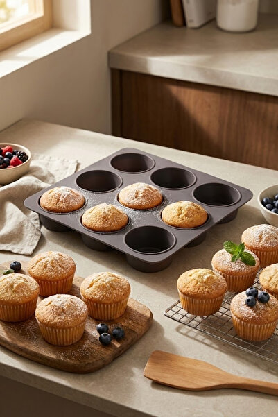 EVLE قالب مافن سيليكون 9 حجرات - 24.5 × 24.5 سم |   قالب فرن مرن غير لاصق