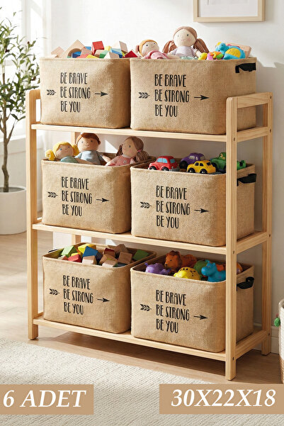 PH Prendi Home Cutie de depozitare din iută de dimensiune medie, 6 bucăți, 30x22x18 cm, coș de jucării, organizator pentru dulap, organizator din material textil