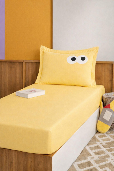 Eponj Home Pes Lastikli Çarşaf Seti Tek Kişilik Funny DüzBoya Sarı-Sarı