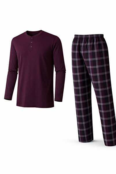 Mutlu City Ανδρικό σετ πιτζάμες ελαφρύ μακρυμάνικο με 3 κουμπιά καρό κάτω μέρος 16652