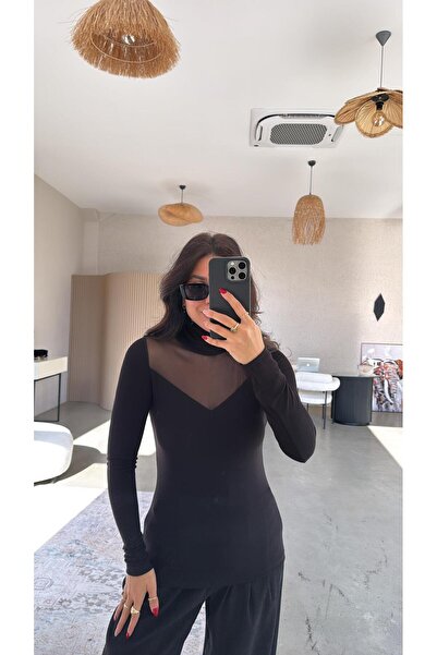 Buket Teke Black Tulle Detailed Blouse