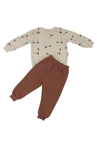 bebegen Scooter pentru băieți, culoare maro ecru, cu imprimeu trei șiruri, set de 2