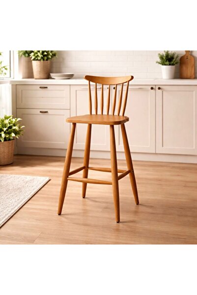 Albero Home Komple Kayın Ağacı Ahşap Bar Sandalyesi – Mutfak & Ada Tipi Bar T...