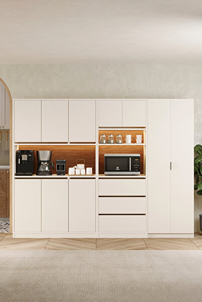 Avmpark Brave 3K. + Boy Dolaplı Fırın Bölmeli + Çekmeceli Çok Amaçlı Dolap Kahve Köşesi