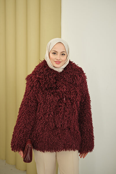 LOCCO Women's Curly Lined Fur Burgundy