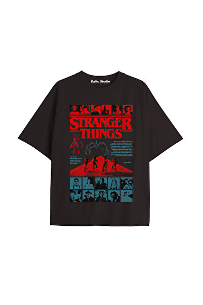 Gries Stranger Things Printed Oversized Unisex T-Shirt Black
