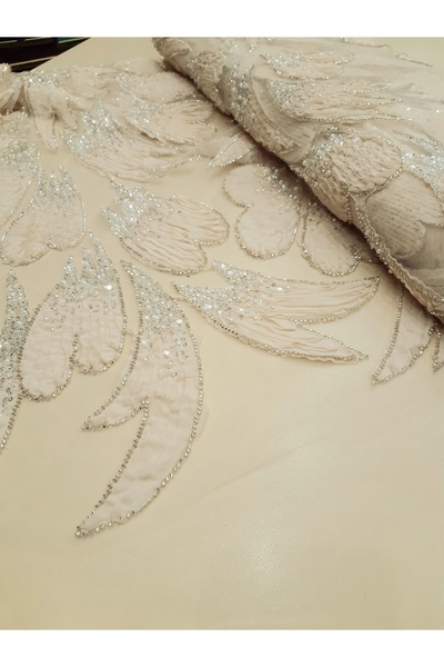 Safir Kumaş Kabartmalı İşlemeli Yeni Sezon İşlemeli Dantel 1.5 Metre