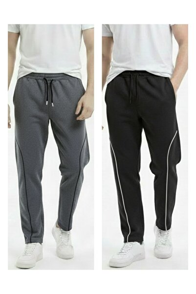 MODENZO Men's 2-Pack Piped Baggy Casual Sweatpants with Back Pockets 2 Drawst...