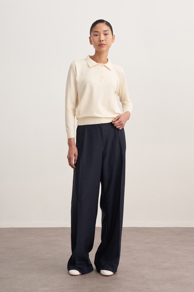 EBU Prive Γυναικείο πουλόβερ πλεκτό με λαιμόκοψη πόλο από βισκόζη κρέμα