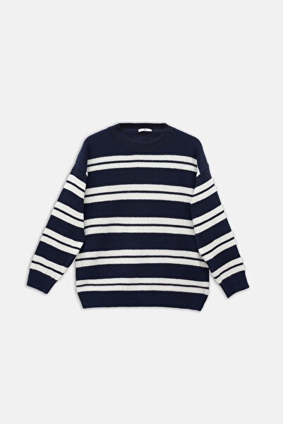 EBU Prive Women's Striped Knitwear Sweater Navy Blue