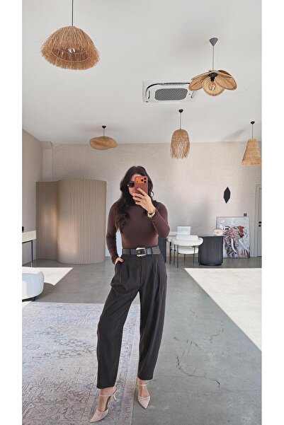 Buket Teke Kahverengi Kadife Kemerli Havuç Pantolon