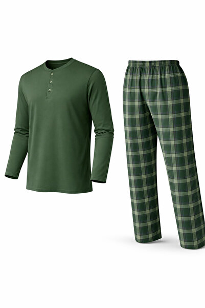 Mutlu City Ανδρικό σετ πιτζάμες ελαφρύ μακρυμάνικο με 3 κουμπιά καρό κάτω μέρος 16652