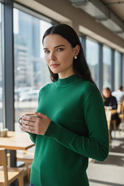 Mandala Tekstil Kadın Basic Triko Yarım Balıkçı Kazak