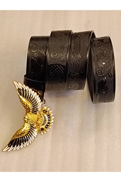 Butik Tülin Unisex Authentic Faux Leather Black Printed Gold Enamel Big Flyin...