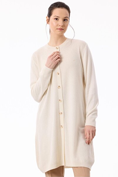 Tığ Triko Basic Kaşmir Uzun Hırka EKRU